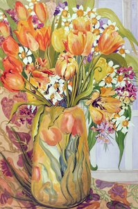 Tulips and Narcissi in an Art Nouveau Vase by Joan Thewsey